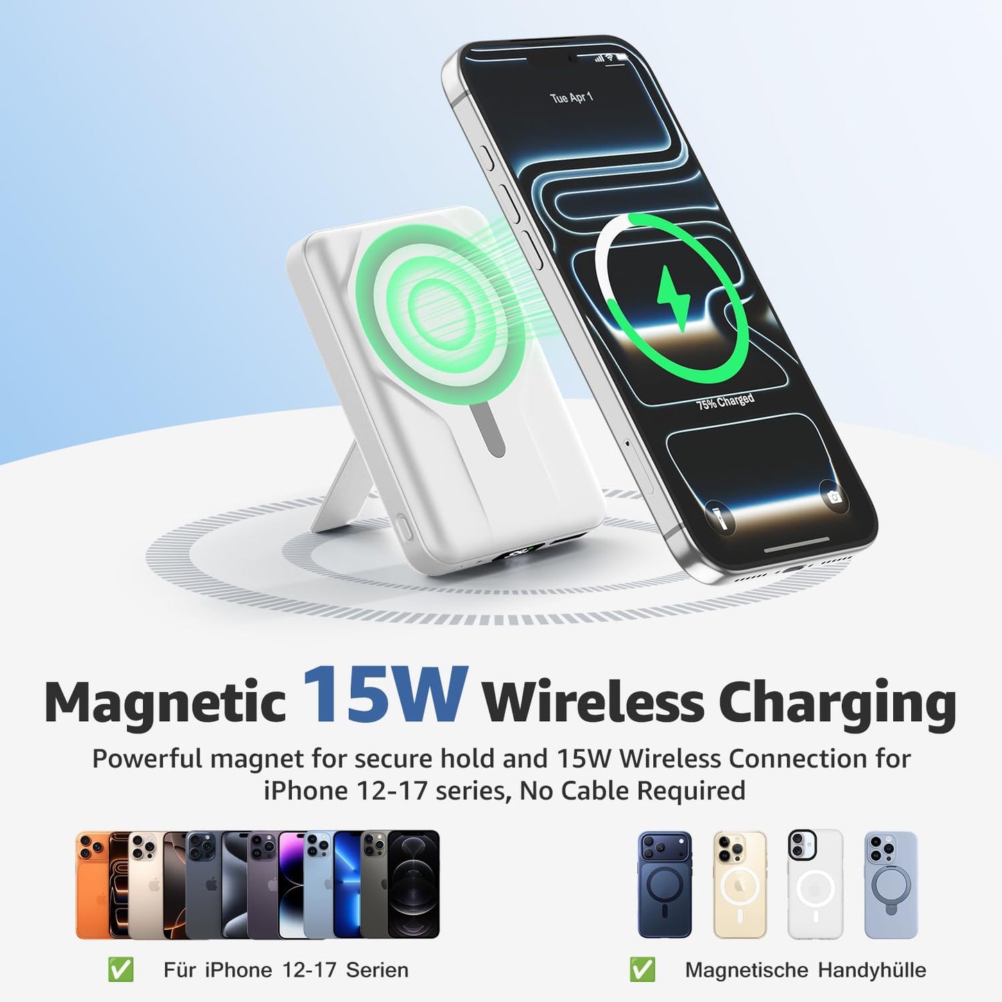 Azmuth para cargador portátil MagSafe, banco de energía magnético d...
