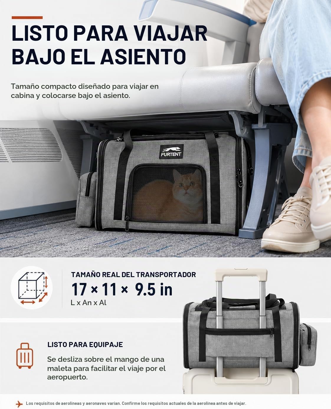 Transportador de mascotas de 17 x 11 x 9.5 pulgadas, aprobado por a...