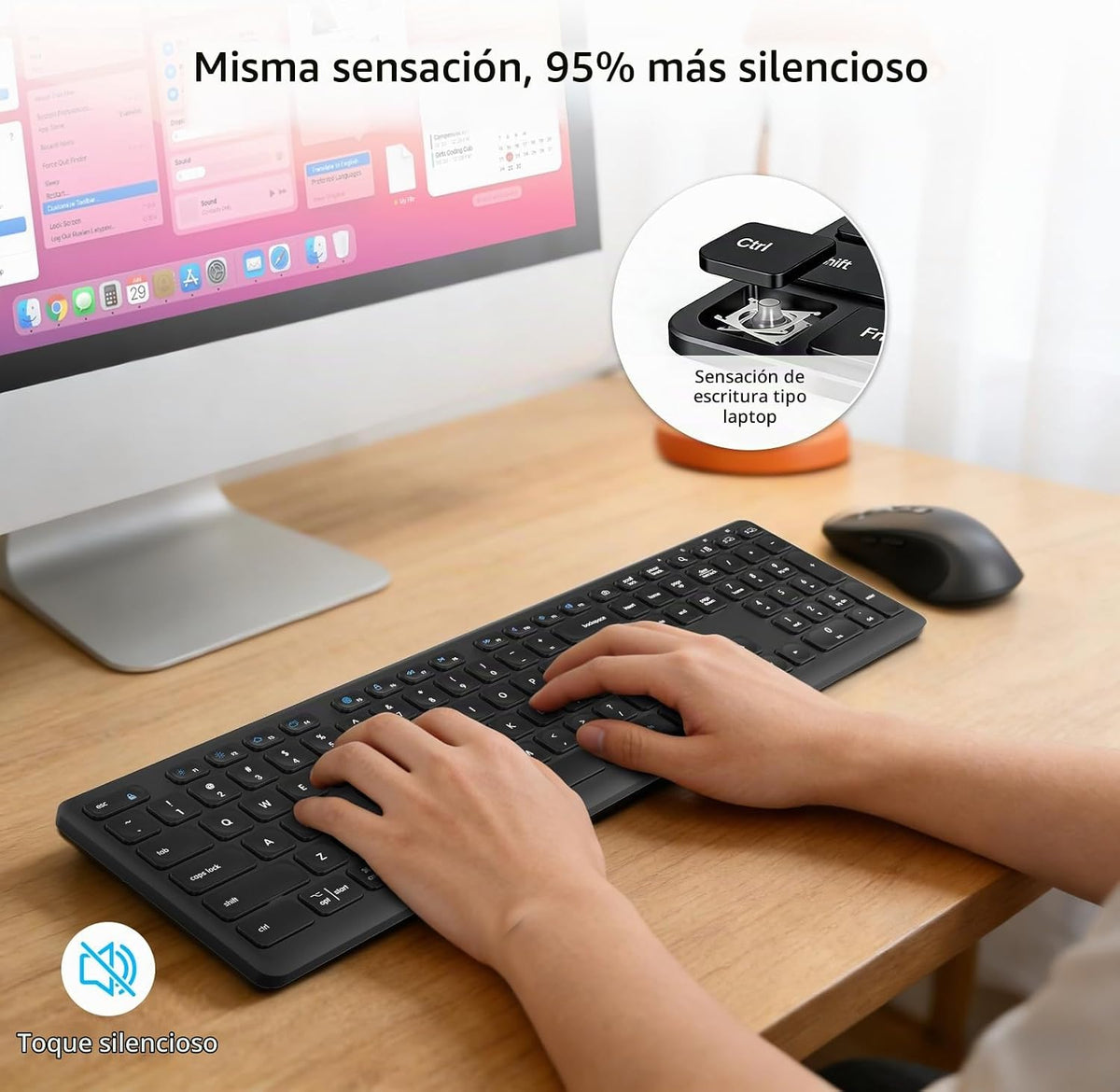 Combo de teclado y mouse inalámbricos, teclas de interruptor de tij...