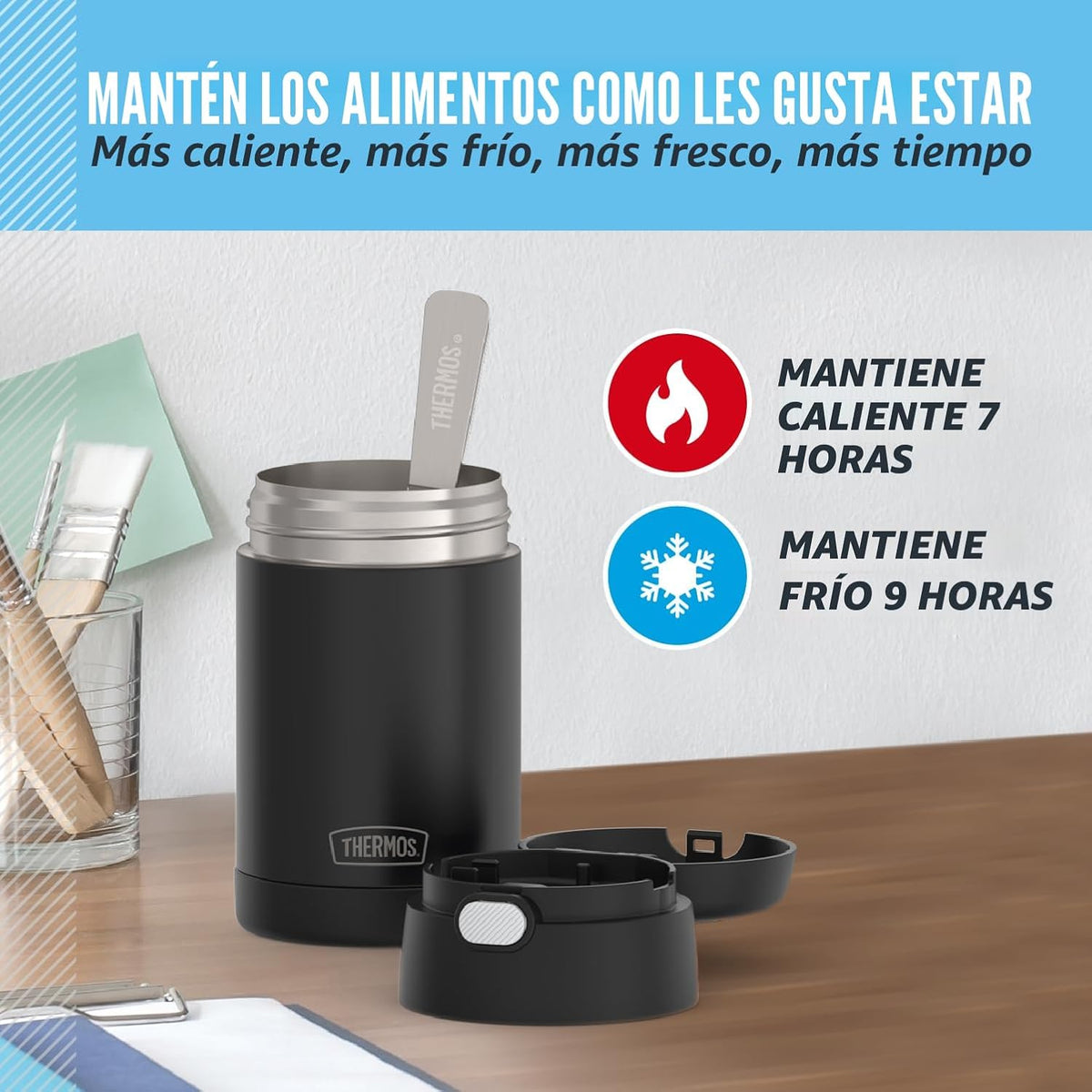 THERMOS FUNTAINER - Tarro de comida con cuchara, 16 onzas, carbón m...