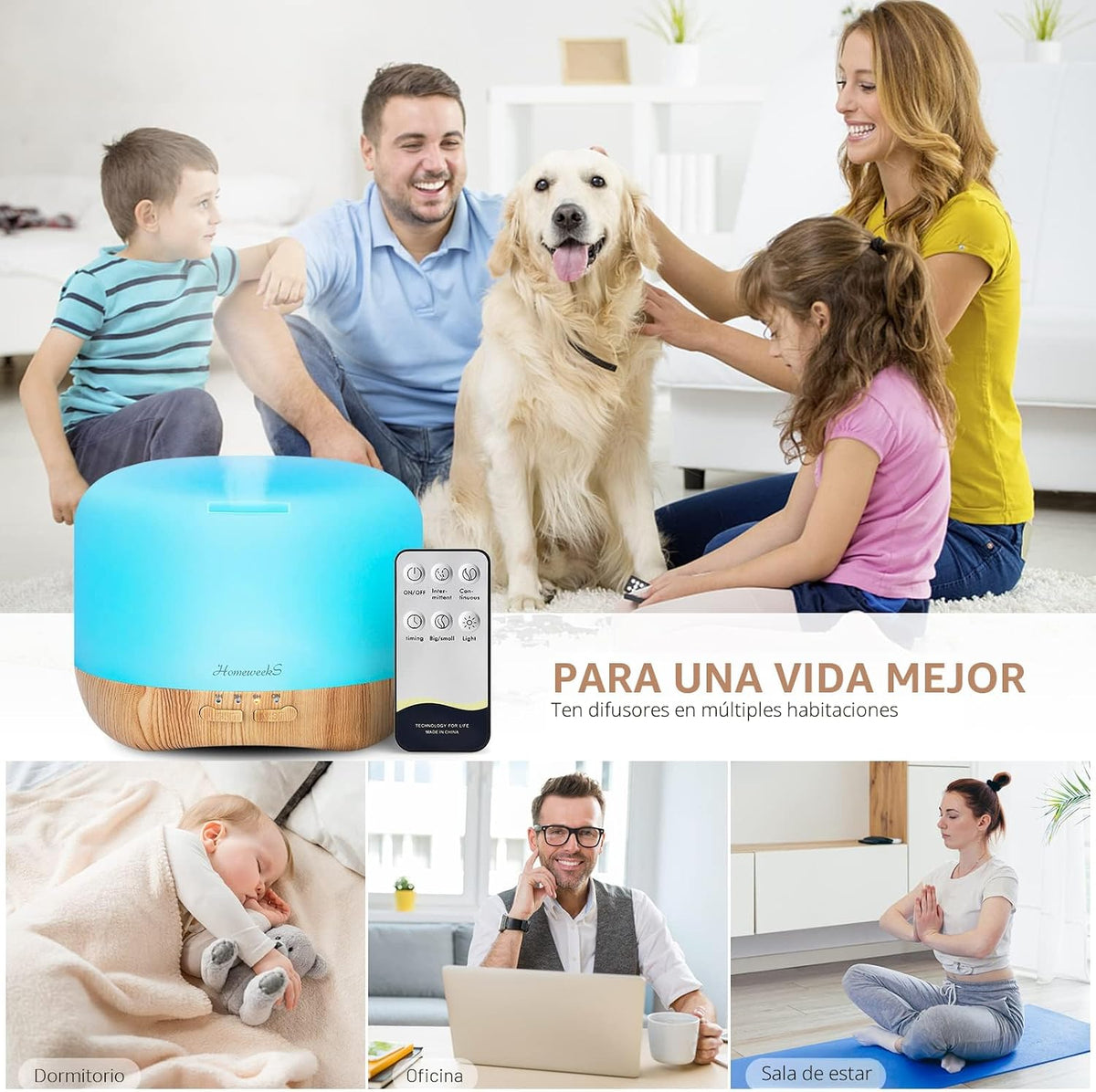 Homeweeks - Difusor de aceite esencial de 300 ml, difusores silenci...