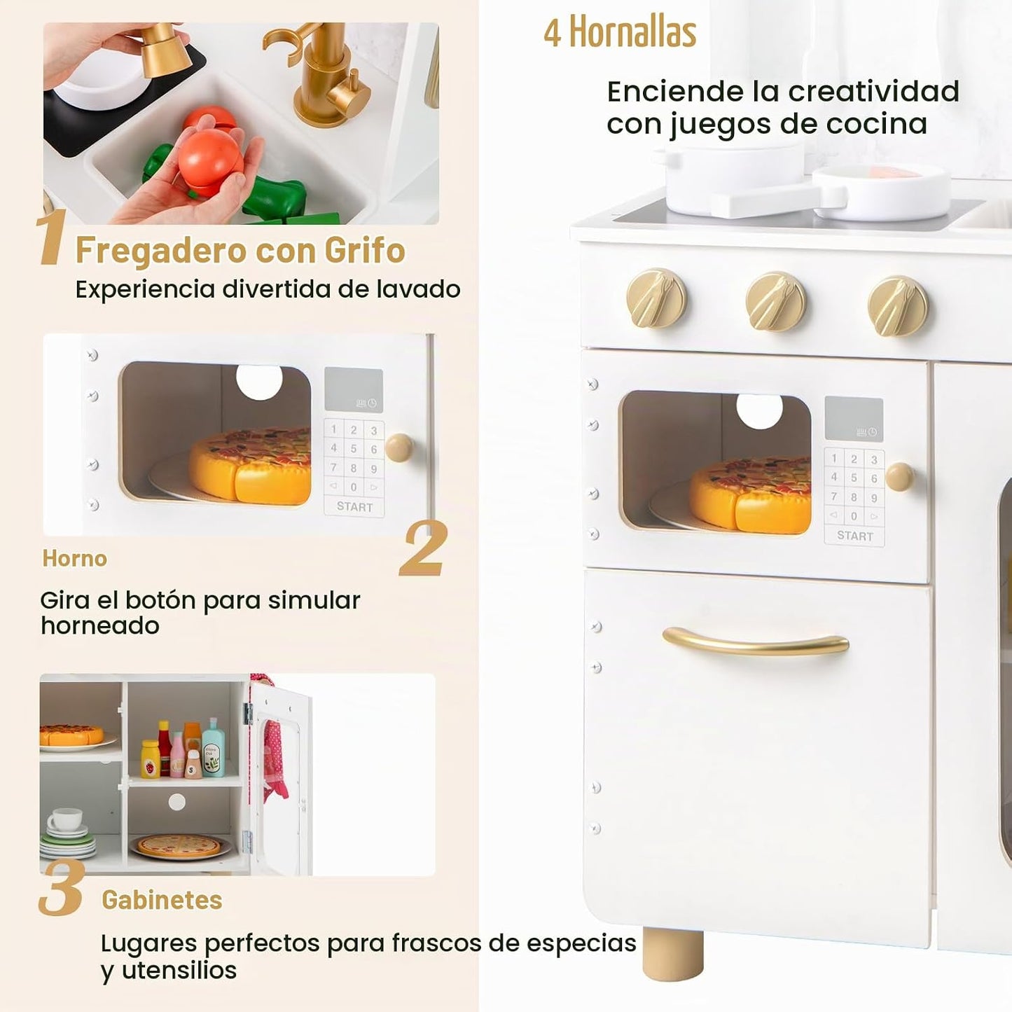 INFANS Juego de cocina para niños, juego de cocina de madera para n...