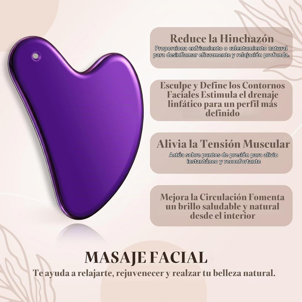 Nuanchu 304 - Herramienta facial Gua Sha de acero inoxidable, color...