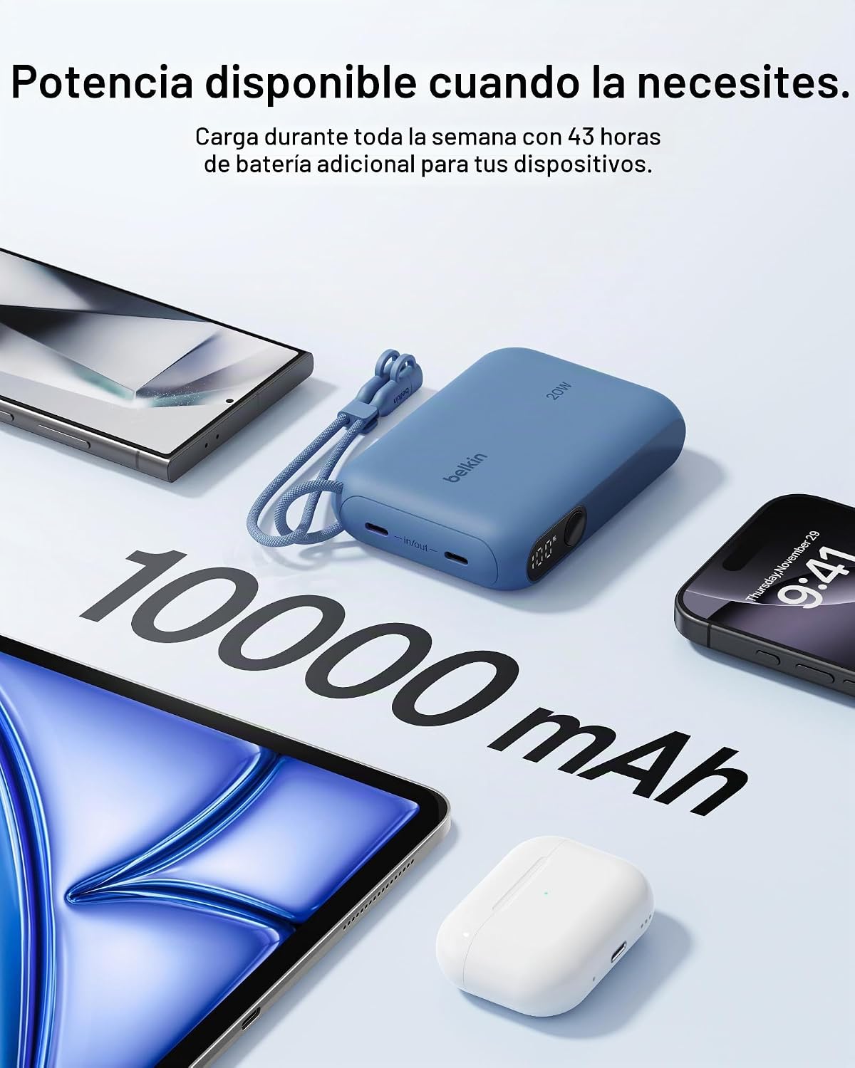 Belkin - Cargador portátil, batería de potencia USB-C delgada de 10...