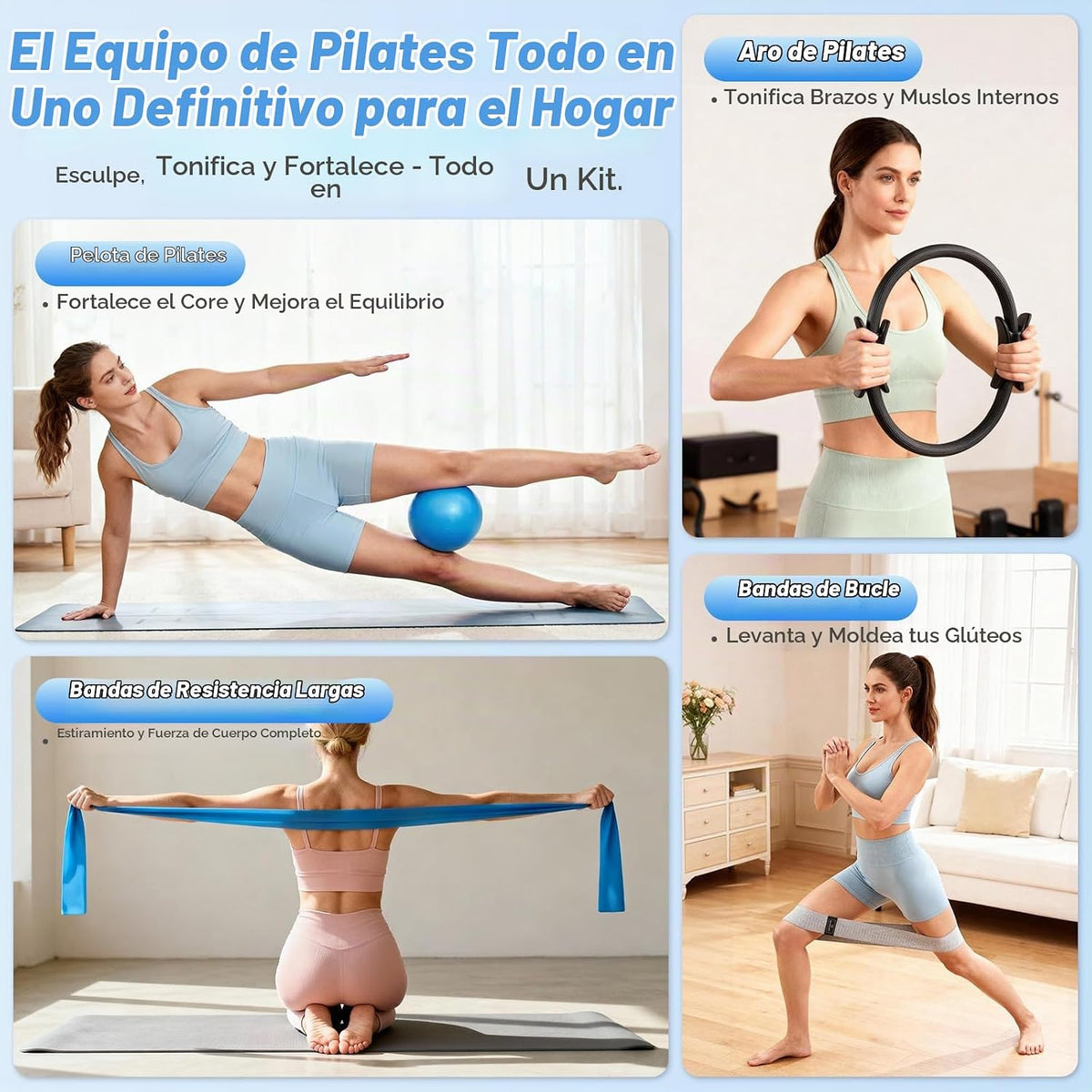 GINMIC Kit de pilates, equipo de pilates para entrenamientos en cas...