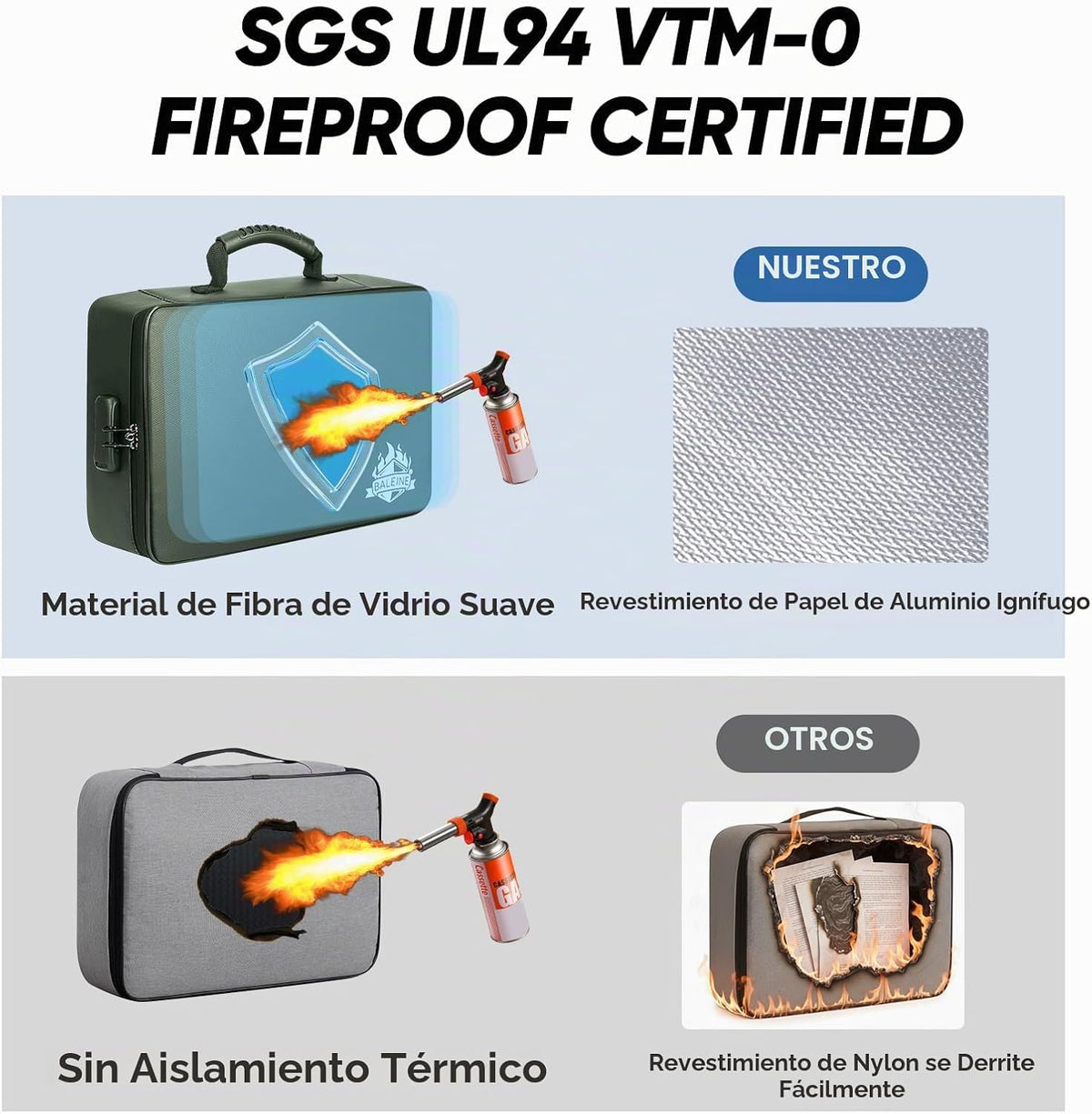 BALEINE - Caja de documentos ignífuga con cerradura, bolsa impermea...