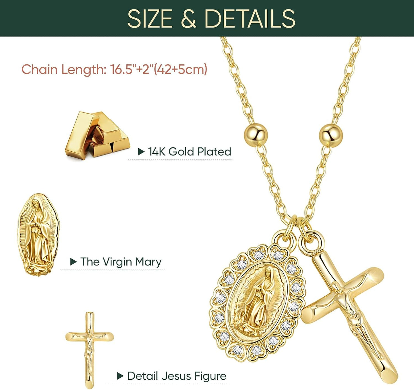 Collar de Cruz de Oro para Mujeres - Collares con Colgante de la Vi...