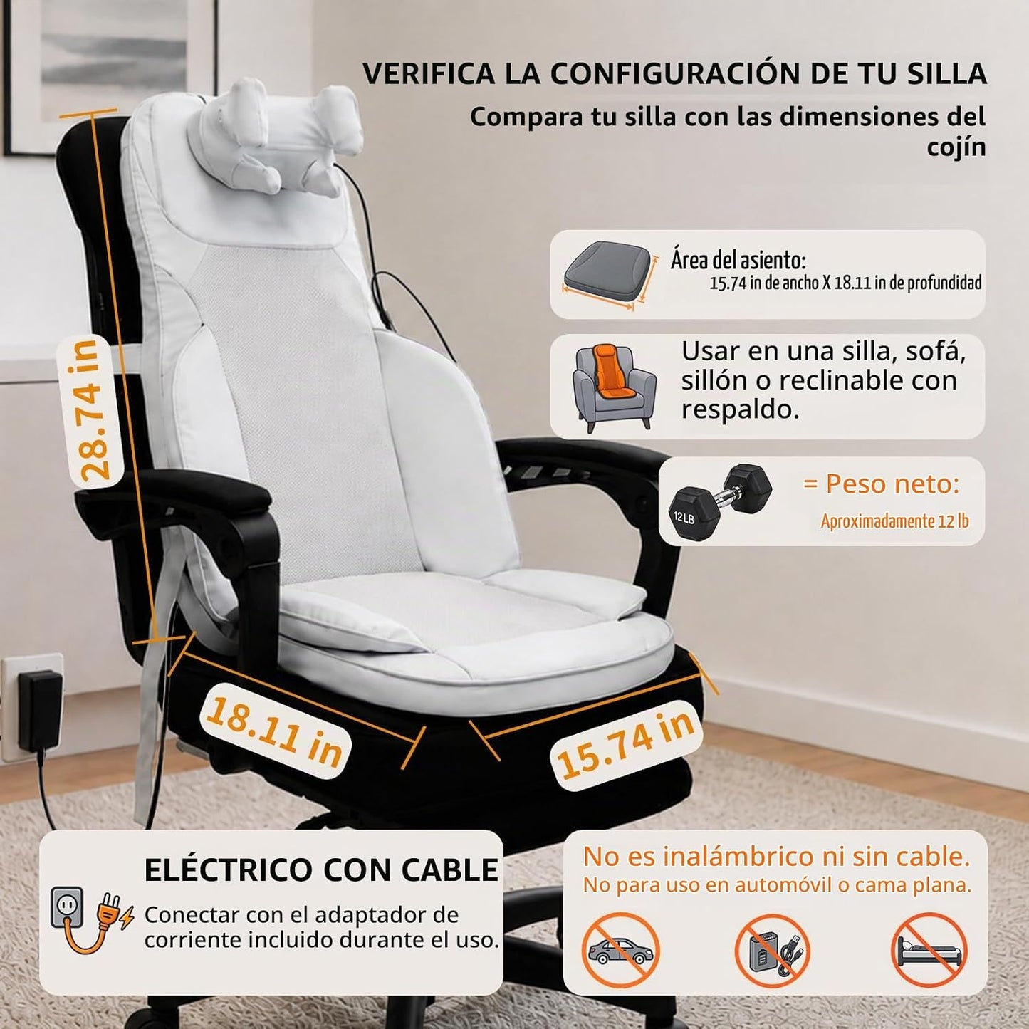 BWPIWPR Almohadilla para silla de masaje con módulos de doble cuell...