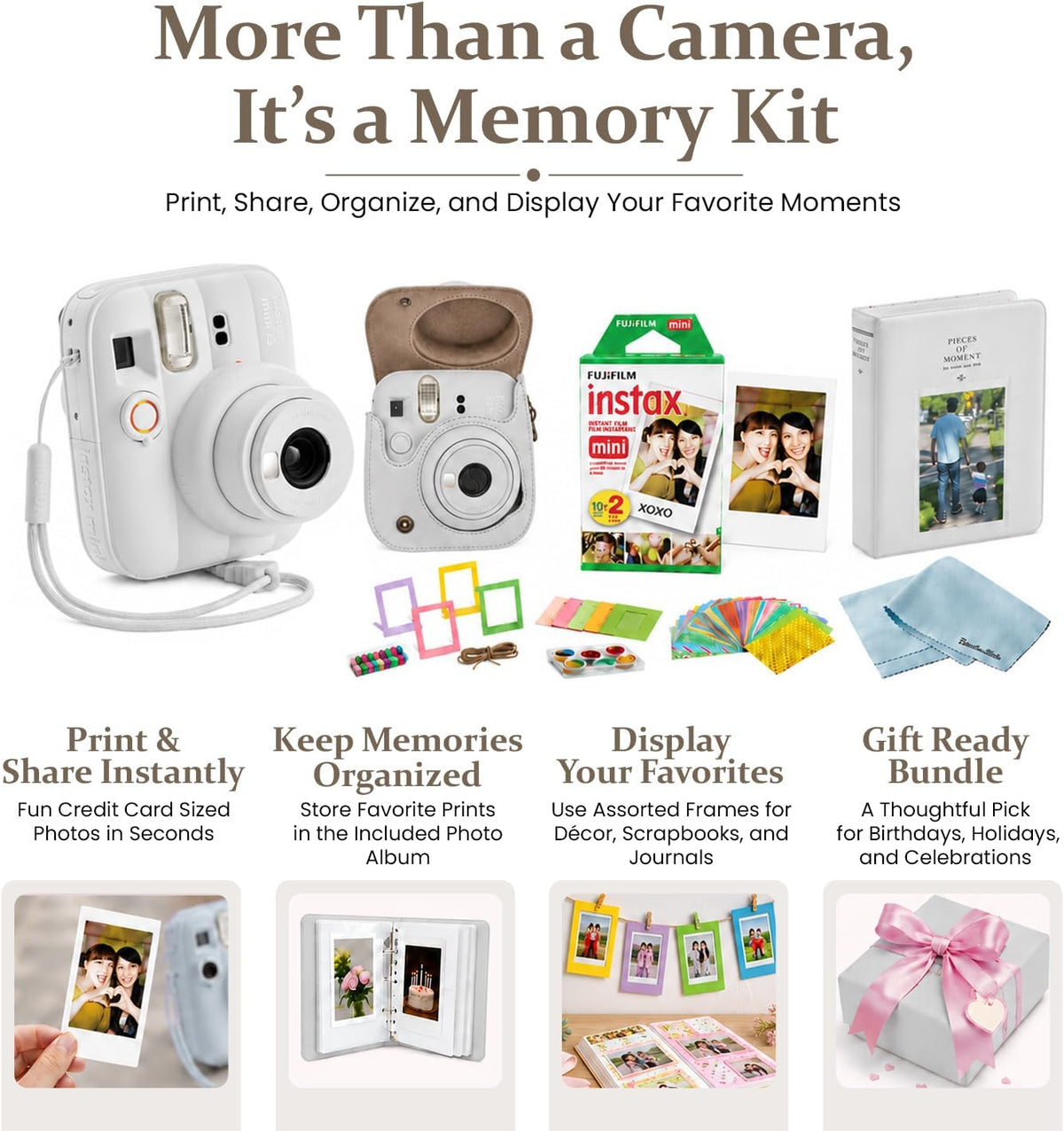 FUJIFILM Instax Mini 13 - Paquete de cámara instantánea blanca arci...