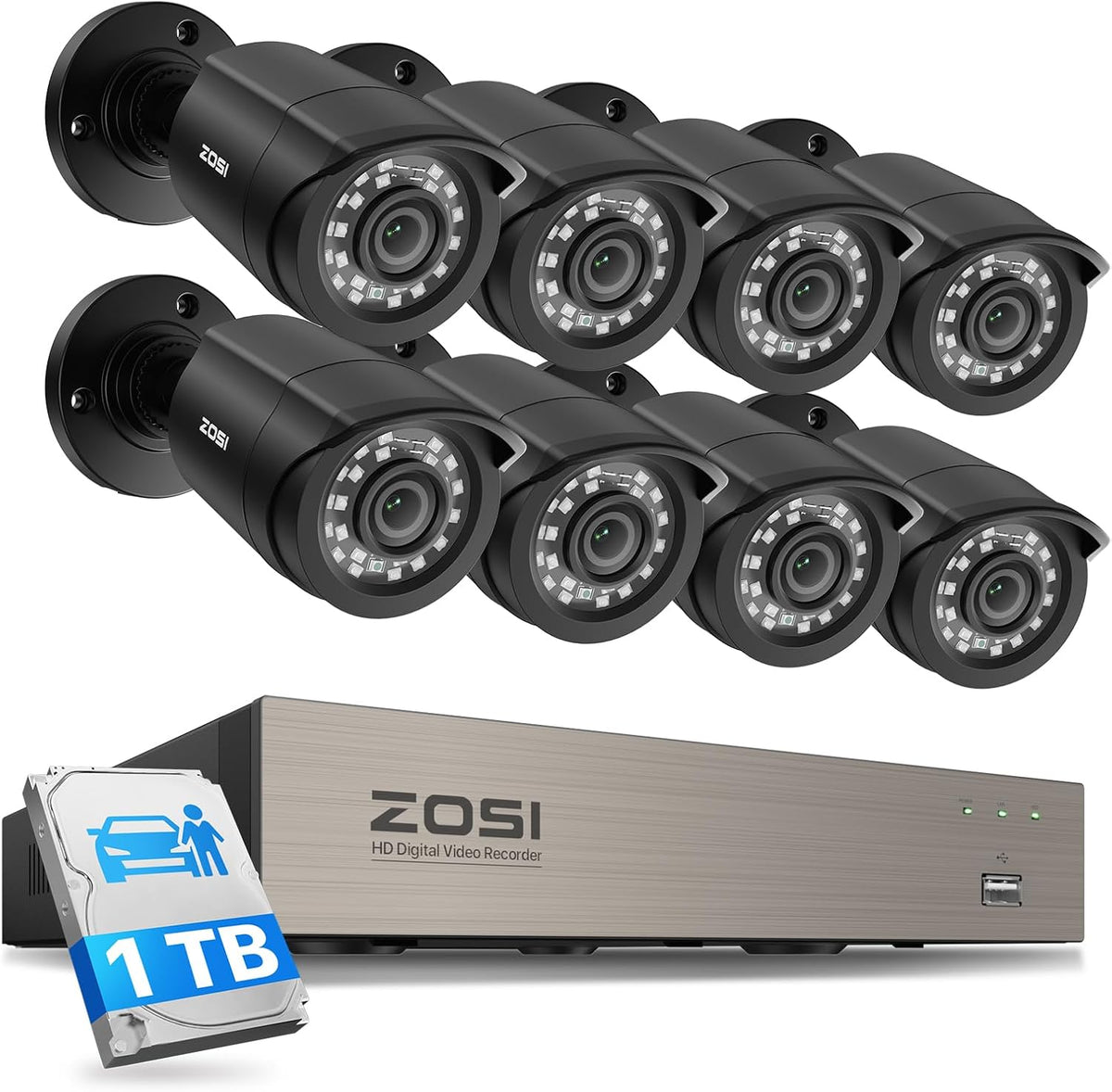 ZOSI 8CH 1080P - Sistema de cámara de seguridad para exteriores con...