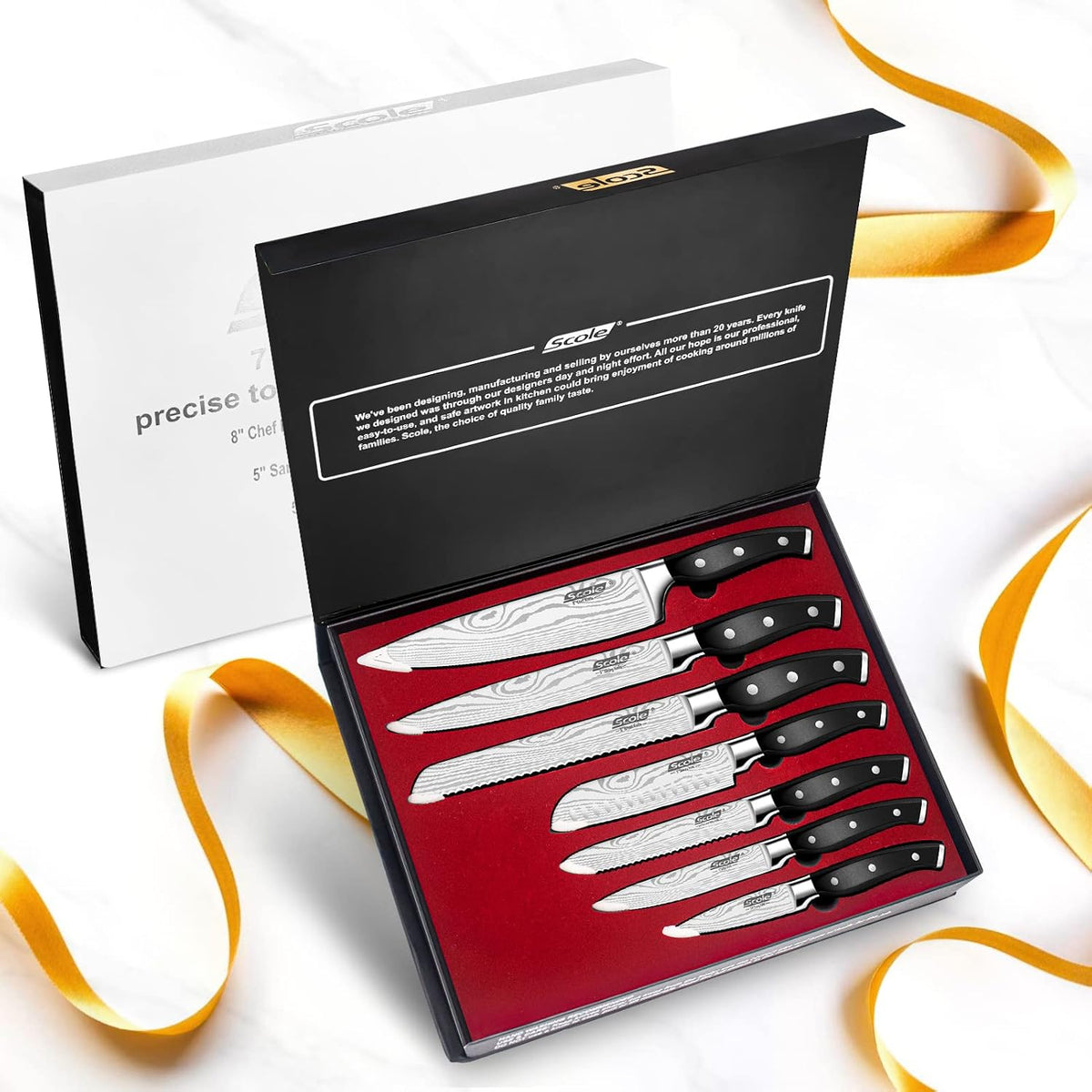 SCOLE® Juego de cuchillos de cocina ultra afilados de acero inoxida...