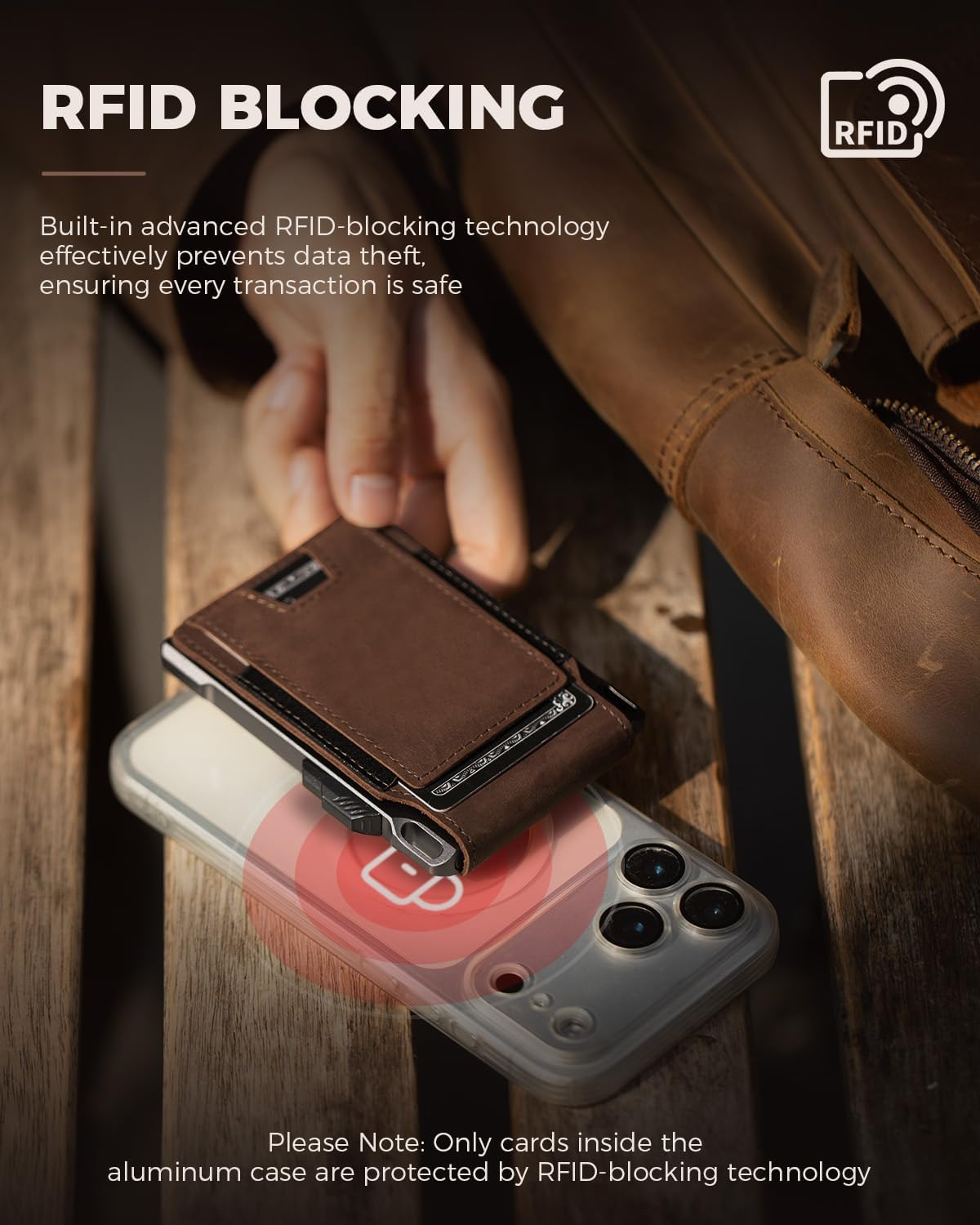 LORZOR Cartera táctica de piel auténtica para hombre, tarjetero des...