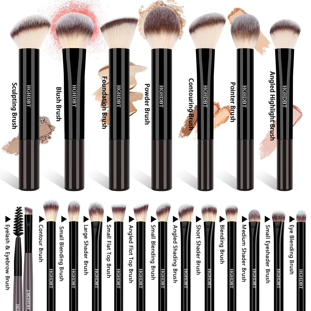 HGHDBT Juego de 57 brochas de maquillaje negras profesionales con e...