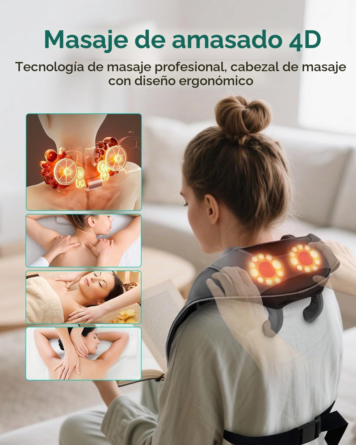 Snailax Masajeador inalámbrico de cuello y hombros con calor, amasa...
