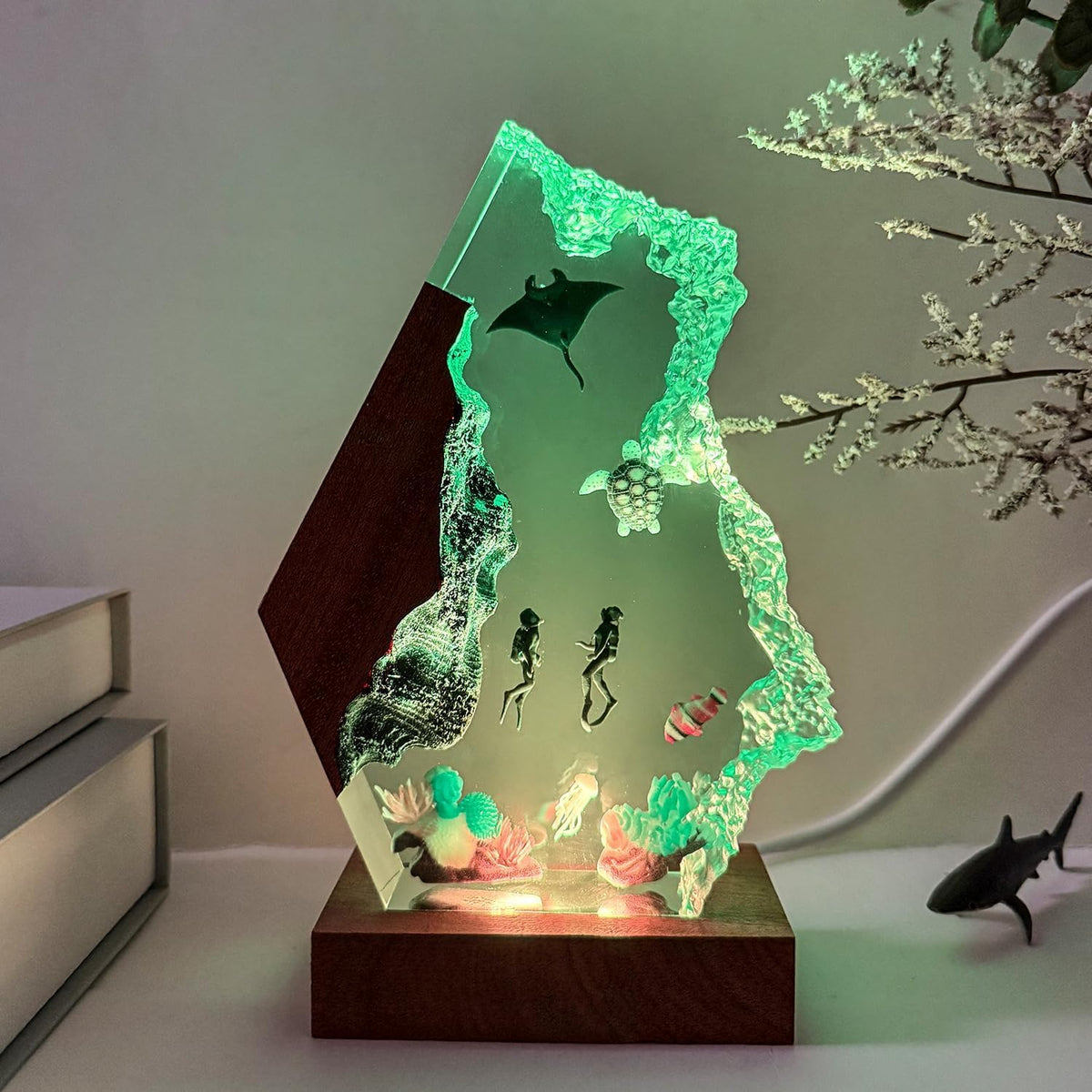 Lámpara hecha a mano de la resina del océano 3D, luz de la noche de...