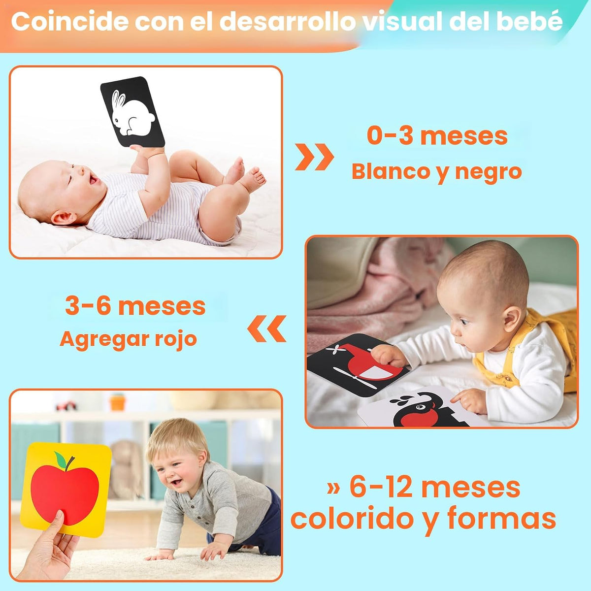 Tarjetas Flash de Libros para Bebés en Blanco y Negro de Alto Contr...