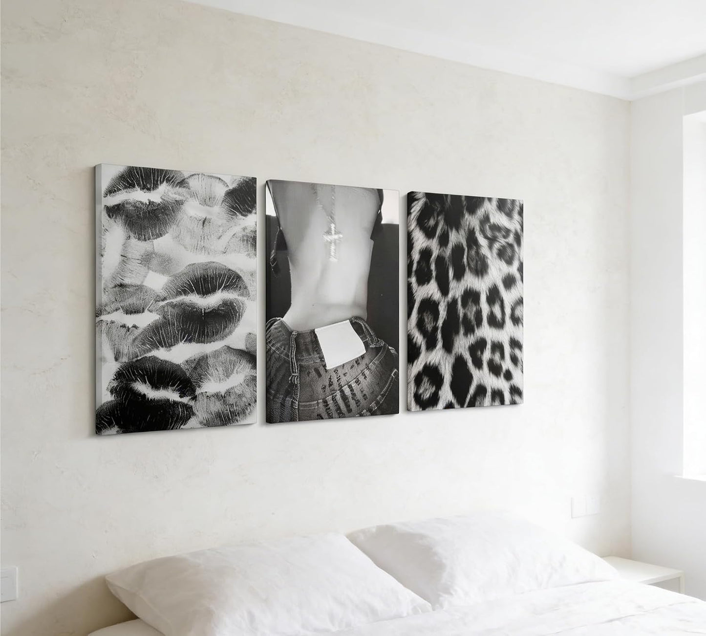 SHASHWAT 3 piezas de arte de pared de lienzo de guepardo blanco y n...