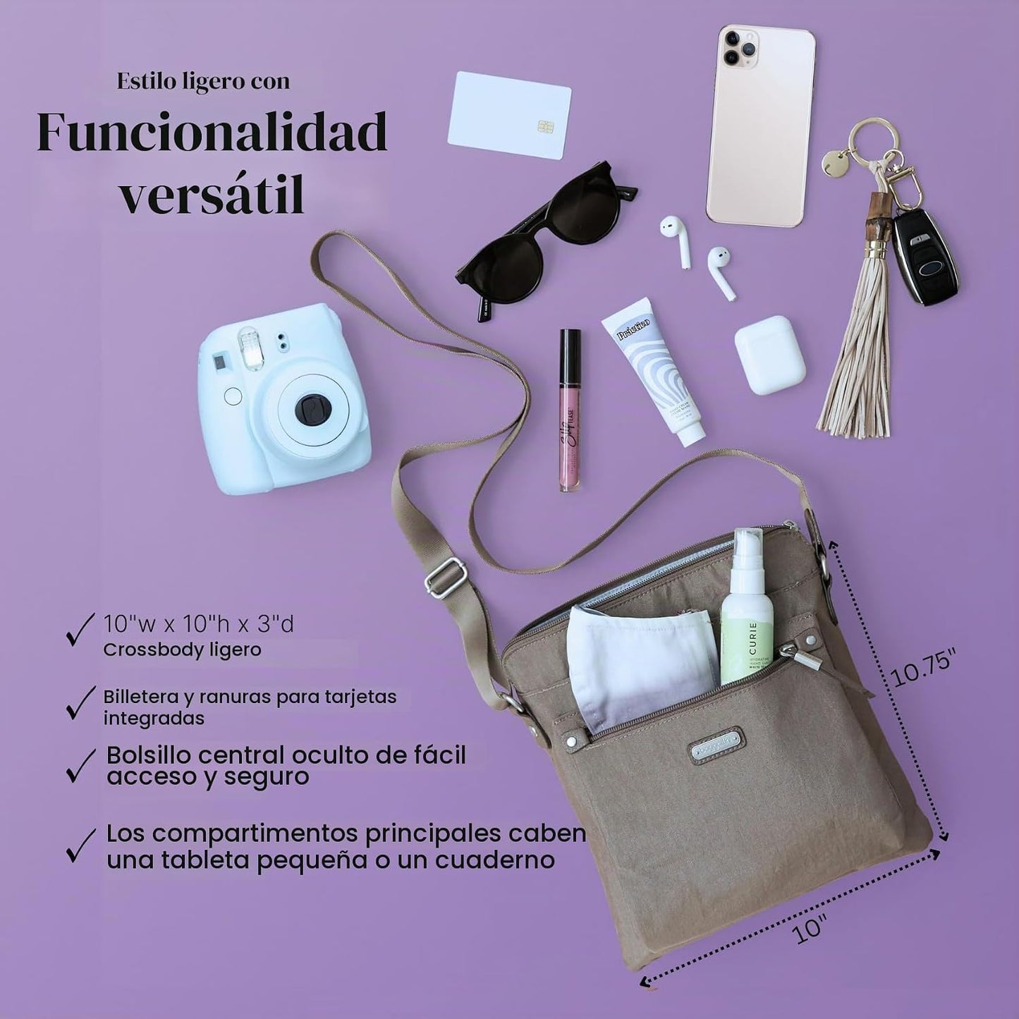 Baggallini Go Bagg para mujer con pulsera de teléfono RFID