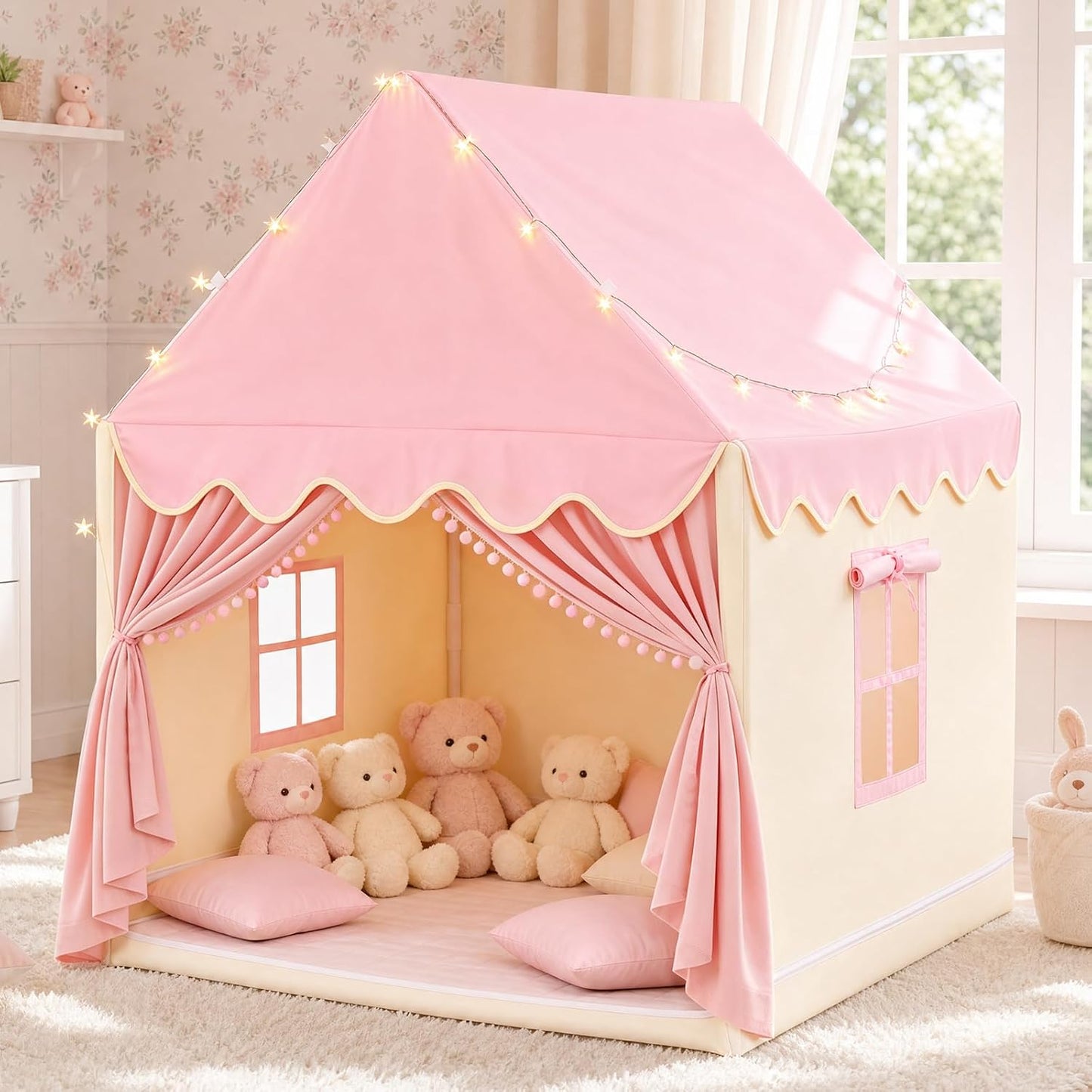 Tienda de juegos grande para niños con tapete y luces de estrellas,...