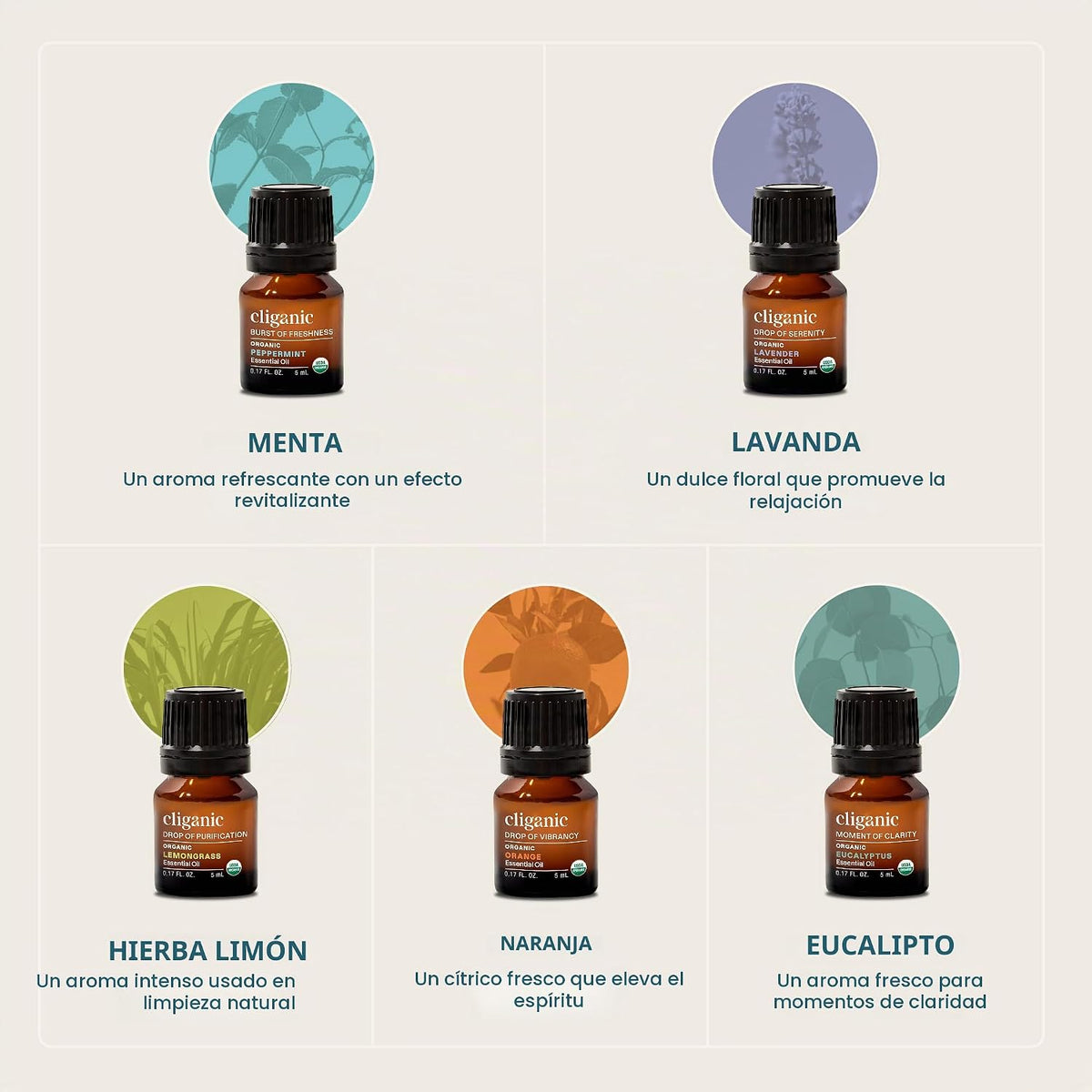Cliganic Juego de aceites esenciales orgánicos (Top 5 - Los clásico...