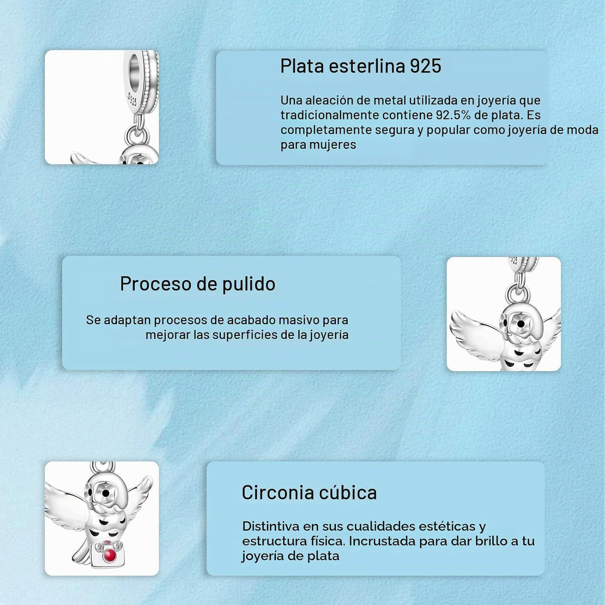 H.ZHENYUE Dijes de plata esterlina 925 con diseño de personaje de p...
