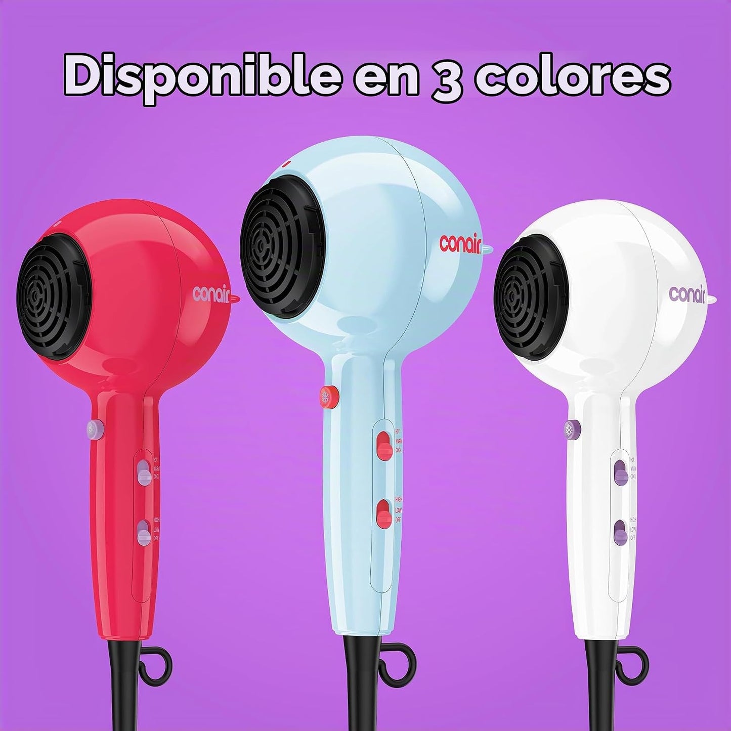 Conair Secador de pelo Cake Pop con accesorios difusores y concentr...