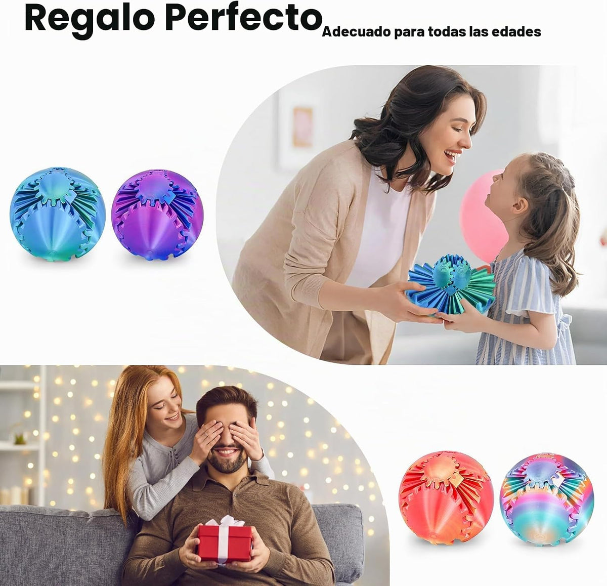 4 Piezas Cubo Bola de Engranajes Impreso en 3D Juguete Fidget, Esfe...