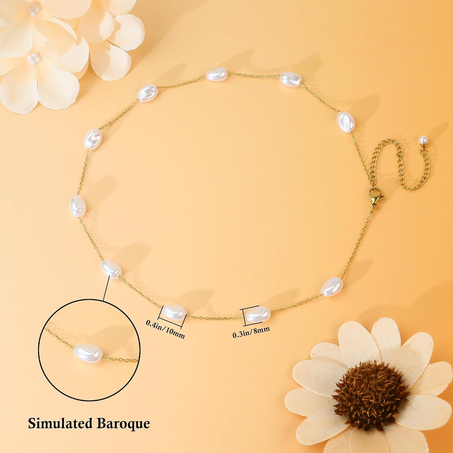 SmileBelle Collares de perlas, gargantilla de perlas de margarita p...