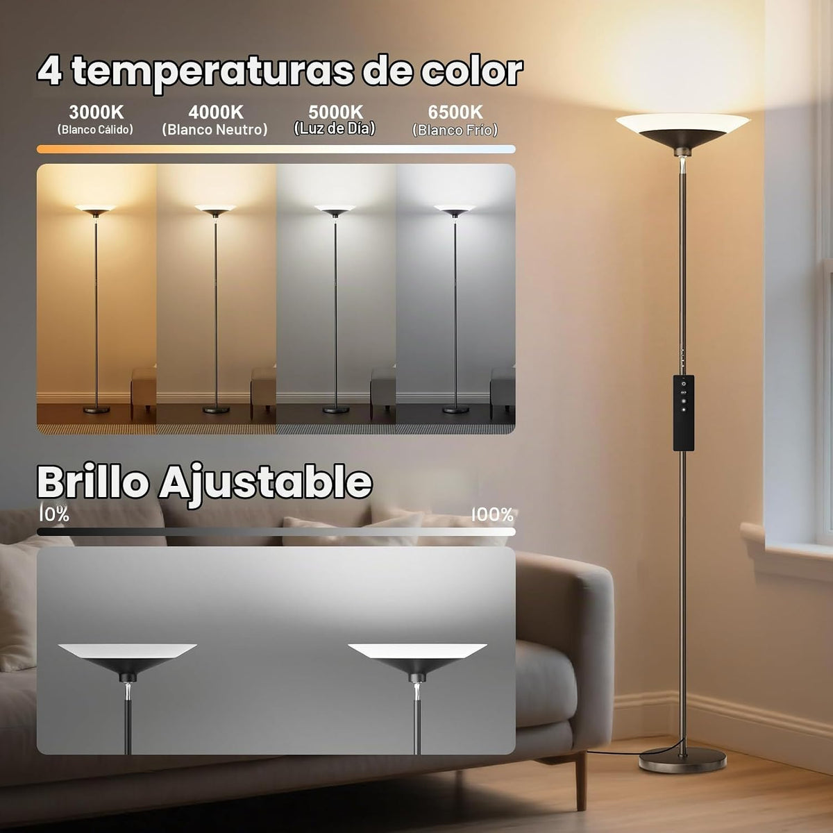 SIBRILLE Torchiere - Lámpara de pie LED de 72 pulgadas de alto con...