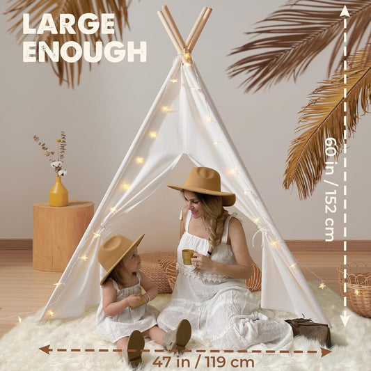 Tienda tipi de lona blanca para juegos infantiles con alfombrilla d...