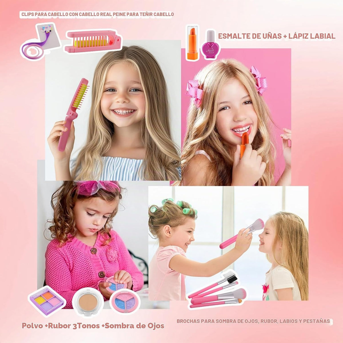 20 piezas de maquillaje real para niñas de 3 a 11, juegos de maquil...