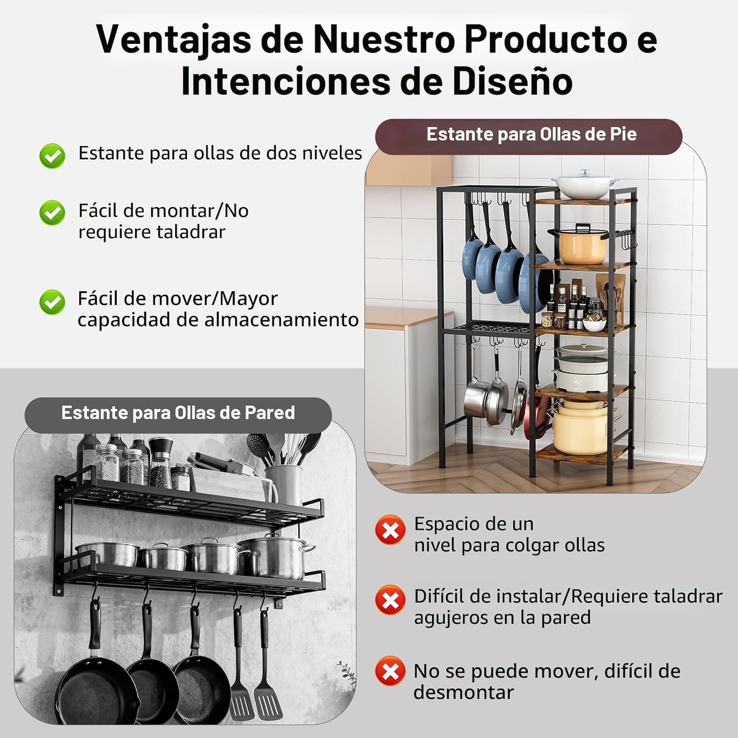 OMISRUIS Organizador de ollas y sartenes de 5 niveles con ganchos,...