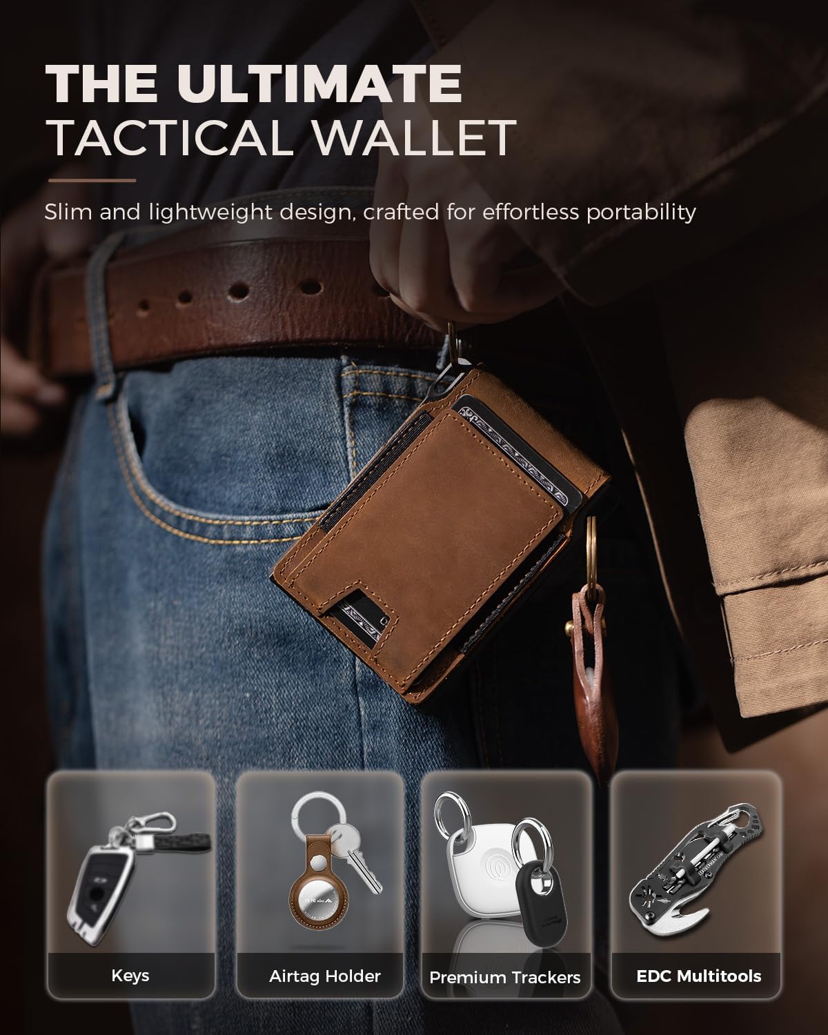 LORZOR Cartera táctica de piel auténtica para hombre, tarjetero des...