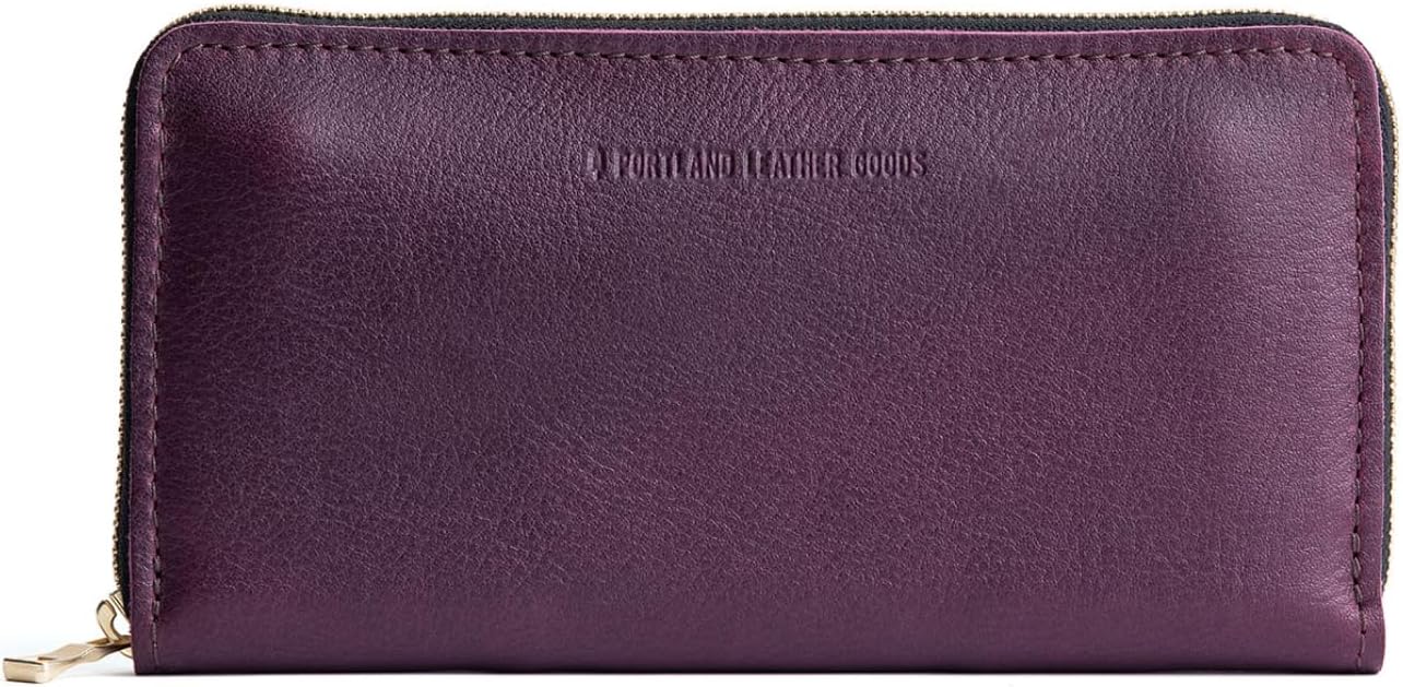 Portland Leather Goods Cartera con cremallera de acordeón para muje...