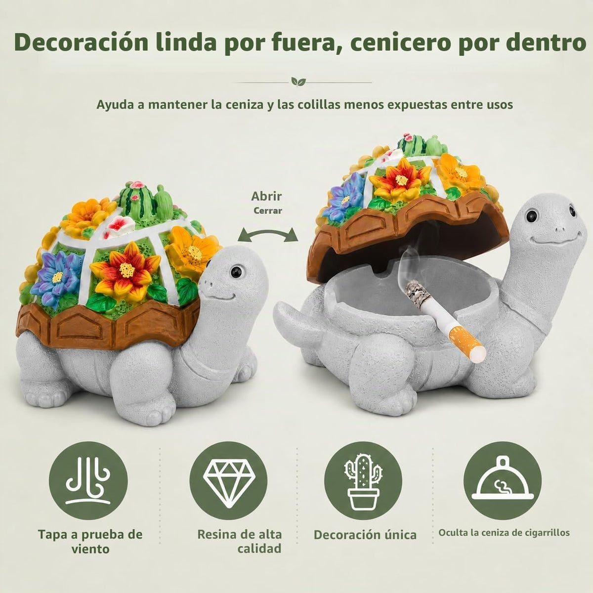 LESES Cenicero, lindo cenicero de cigarrillos de tortuga con tapa,...