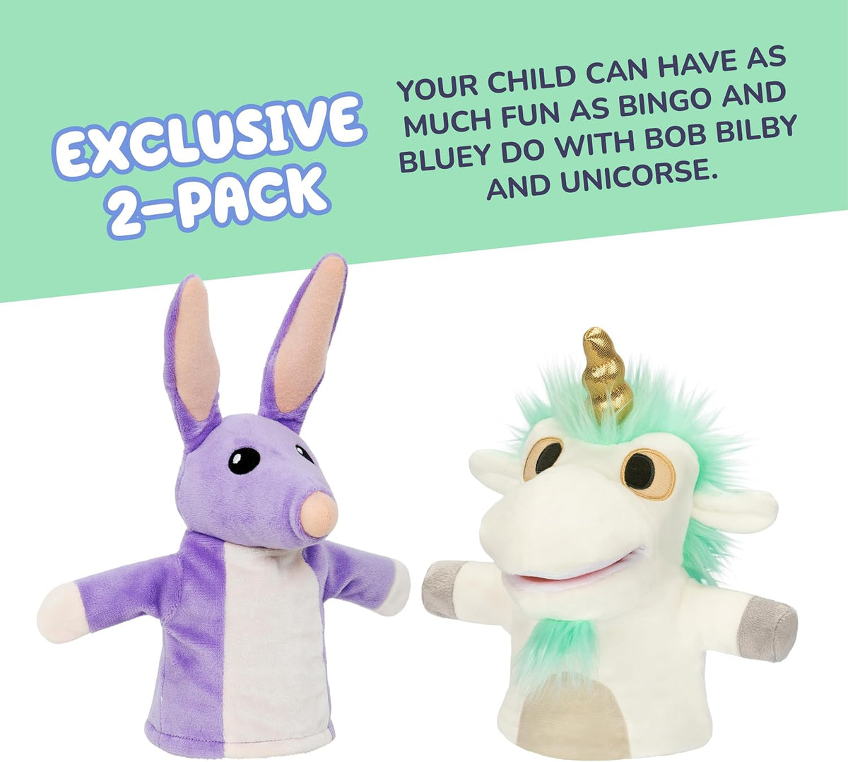 Bluey Unicorno y Bob Bilby - Pack de 2 títeres de mano de felpa \u2...