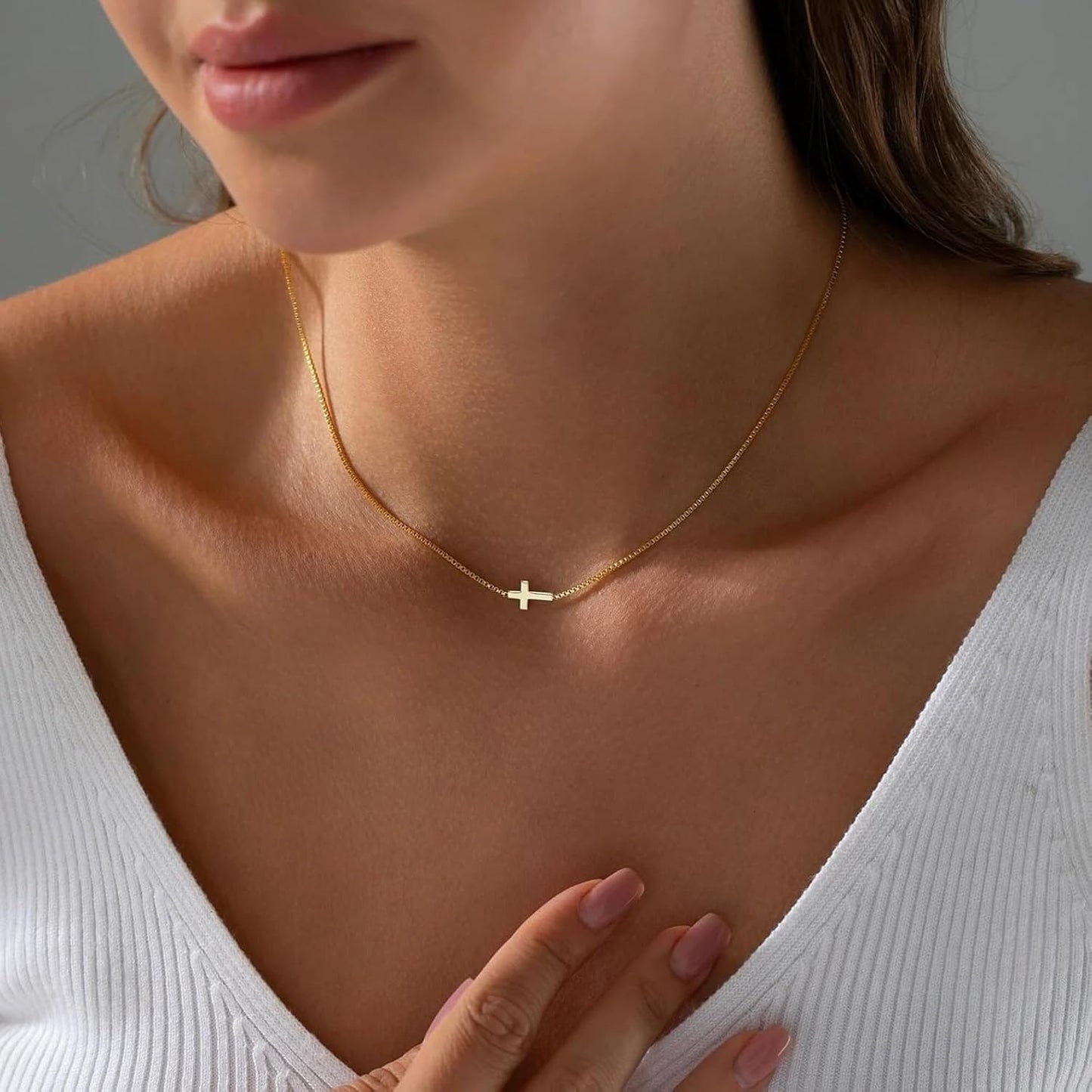 Fesciory Collar de cruz para mujer, chapado en oro de 14 quilates,...
