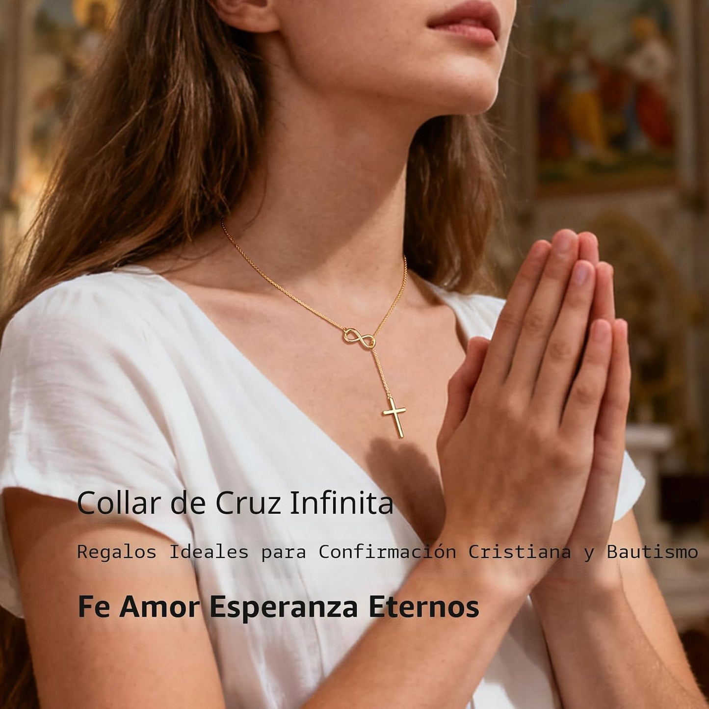Poxtex Collar de cruz infinita para mujer, delicado collar con colg...