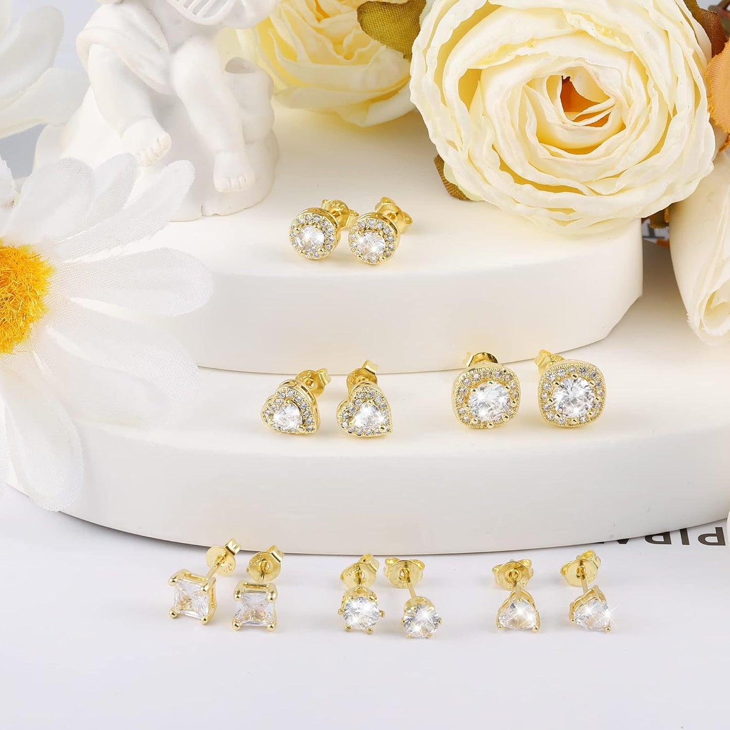ALEXCRAFT Aretes de tuerca de plata de ley para mujeres y niñas, ci...