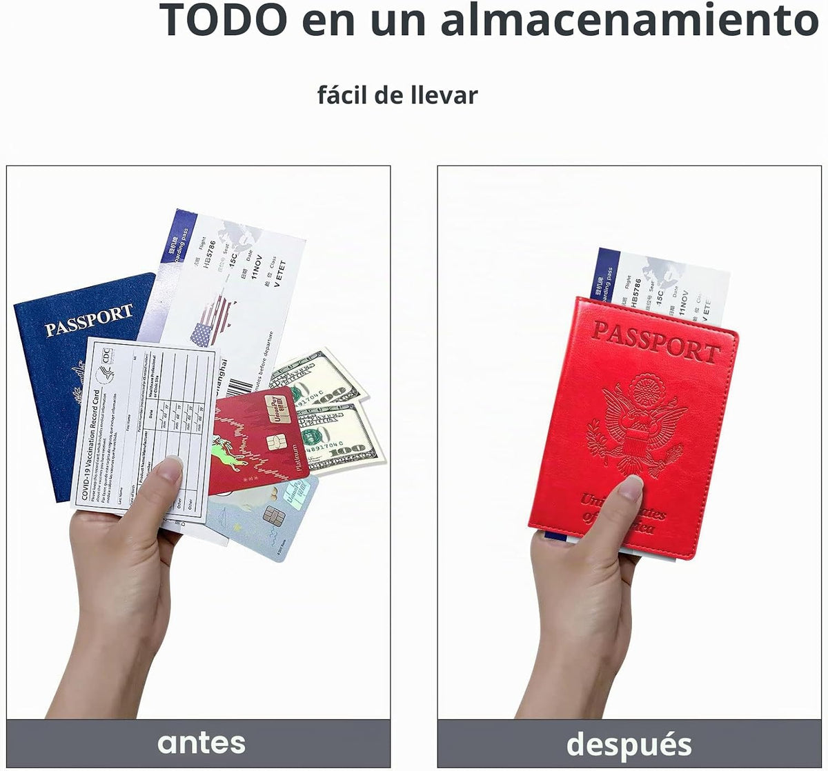 Funda para pasaporte tipo cartera con bloqueo RFID, tarjetero de cu...