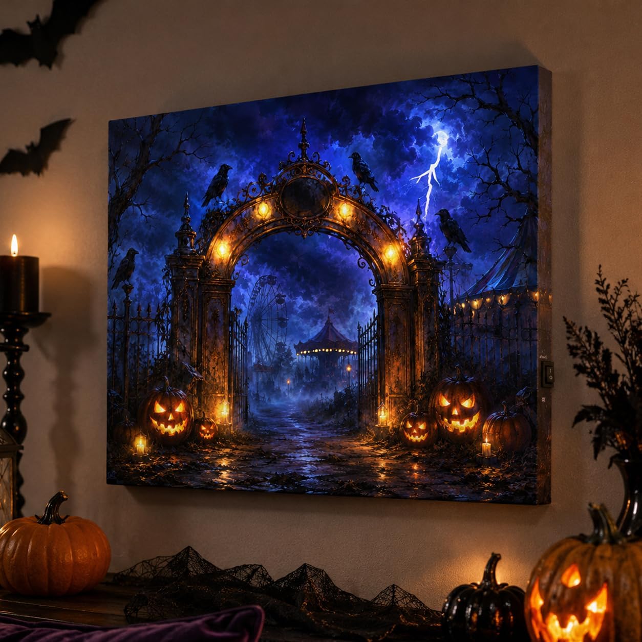 Artiluxy Lienzo decorativo LED de Halloween, parque de atracciones...