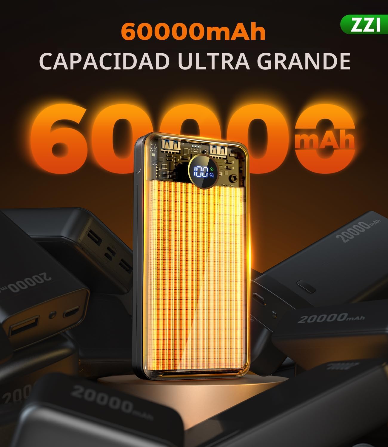 Cargador Portátil Banco de Energía, Paquete de Batería de 60000mAh...