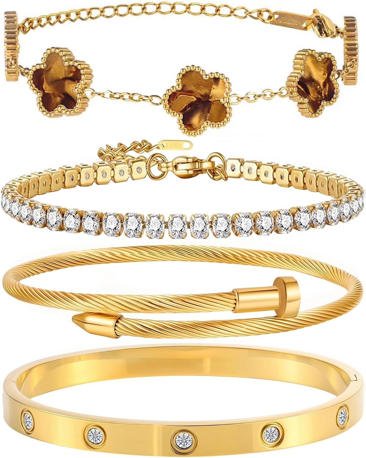 GIVCHO - Juego de pulsera y brazalete de clavos bañados en oro de 1...