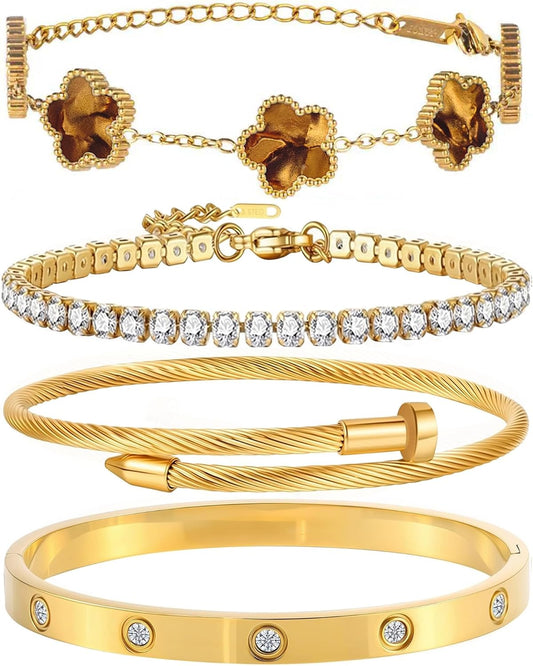 GIVCHO - Juego de pulsera y brazalete de clavos bañados en oro de 1...