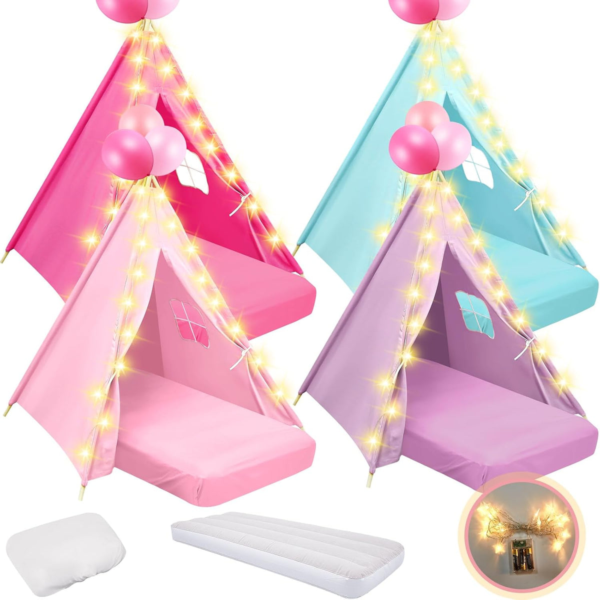 Lemosae Paquete de 4 Carpas Tipi para Niños Fiesta de Pijamas con C...