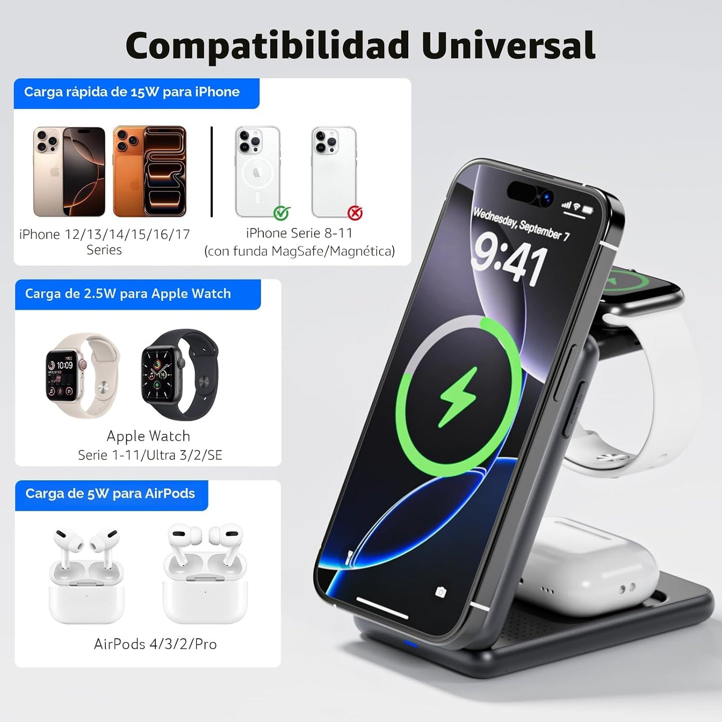 Estación de carga 3 en 1 de Acer para iPhone, soporte de cargador i...
