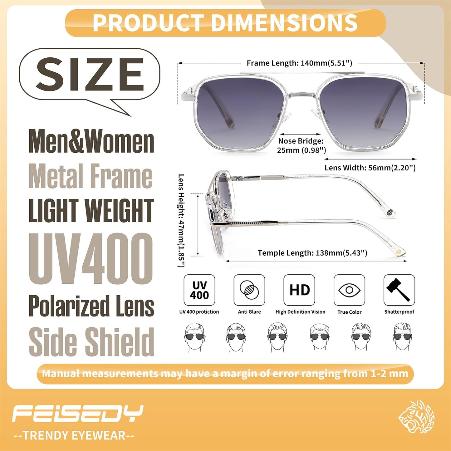 FEISEDY - Lentes de sol polarizados estilo aviador para hombres, ma...