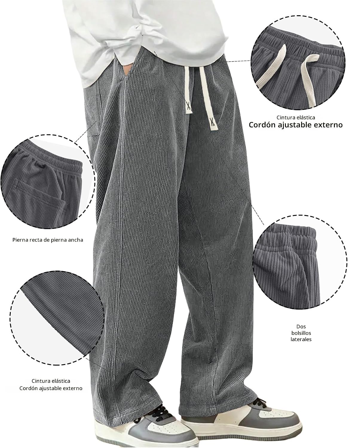 Hidkat Pantalones de corduroy casual para hombre, pantalones de pie...