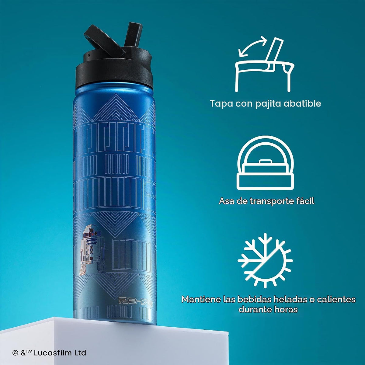 JoyJolt Star Wars Linear R2-D2 - Botella de agua de acero inoxidabl...