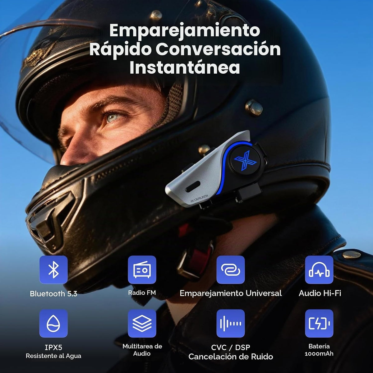 MAXRUNON Auriculares Bluetooth para motocicleta D9 con multitarea d...